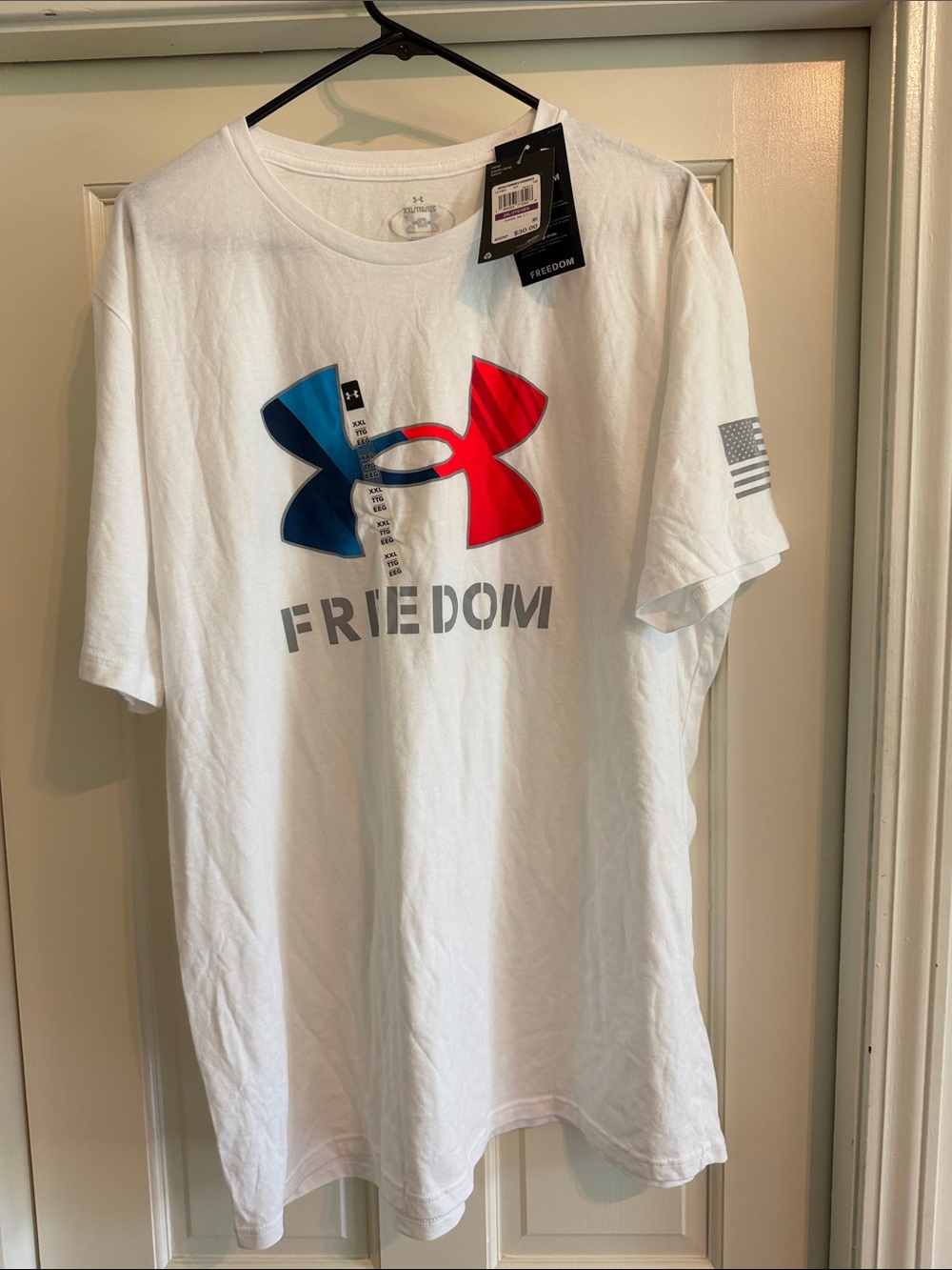 Under Armour White Short-Sleeve Freedom Tee with Blue & Red Logo